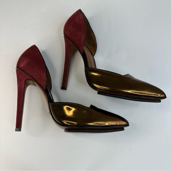Schutz Women's NIB Spechio Bronze Metallic Suede Stiletto‎ Luxury Pump Size 9B - Picture 5 of 13